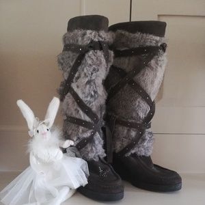 MukLuks Rabbit Fur Wedge Boots (Made in Canada)
